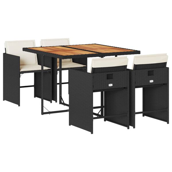 vidaXL Sodo komplektas su pagalvėlėmis, 5 dalių, juodas, poliratanas