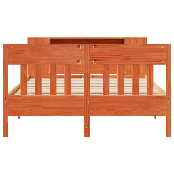 vidaXL Lova su knygų spinta be čiužinio, ruda, 150x200cm, pu&scaron;is