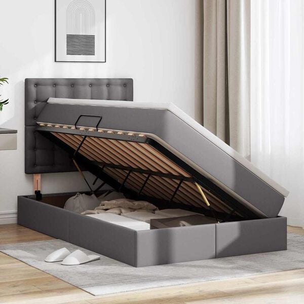 vidaXL Lova su daiktų laikymo vieta ir LED su LED Pilka 120 x 200 cm