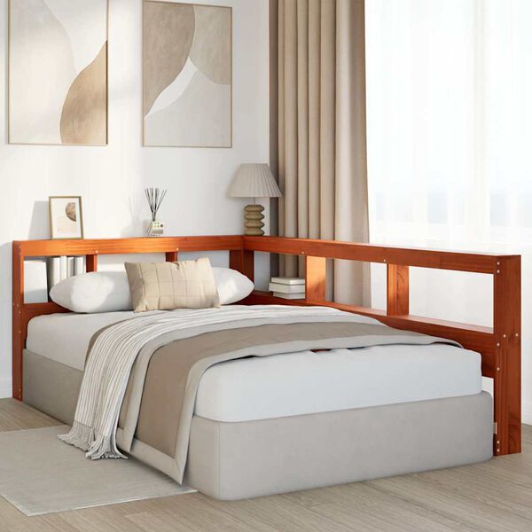 vidaXL knygų spinta L formos va&scaron;ko rudos 120cm pu&scaron;ies medienos masyvas