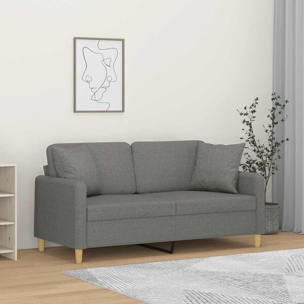 vidaXL Dvivietė sofa su pagalvėmis, tamsiai pilka, 140cm, audinys