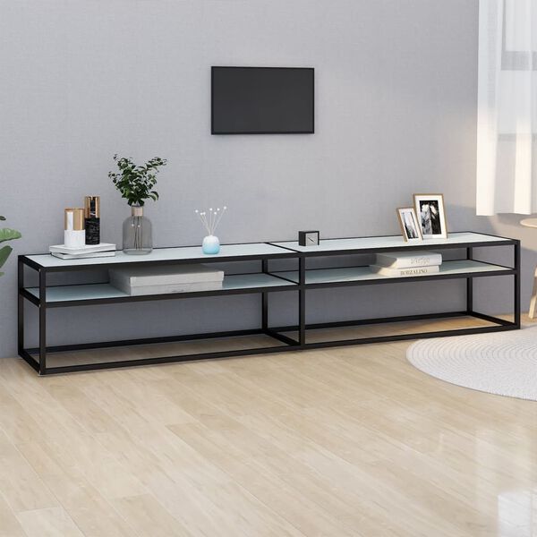 vidaXL TV spintelė, balta marmuro, 220x40x40,5cm, grūdintas stiklas