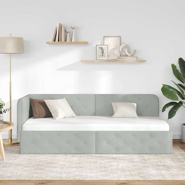 vidaXL Kampinė lovos konstrukcija Šviesiai pilka 80 x 200 cm Aksomas