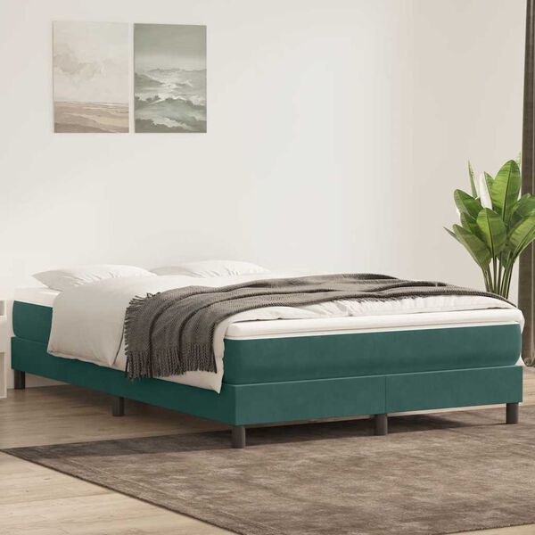 vidaXL Box Spring Lova be čiužinio Tamsiai žalia 140x220 cm aksomas