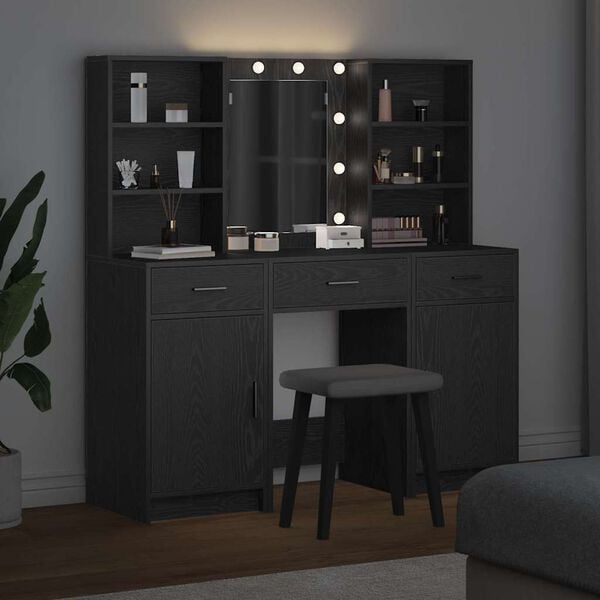 vidaXL Puo&scaron;imosi stalo komplektas su LED 3 pcs Juodas ąžuolas