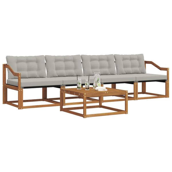 vidaXL Lauko sofos komplektas 5 pcs Natūrali ir &scaron;viesiai pilka