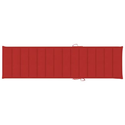 vidaXL Saulės gultas su raudonu čiužiniu, tikmedžio medienos masyvas