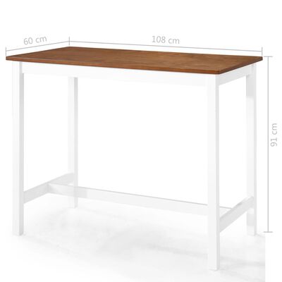vidaXL Baro stalo ir kėdžių kompl., 3d., med. mas., rud. ir balt. sp.