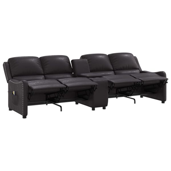 vidaXL Keturvietis atlošiamas masažinis krėslas, juodas, dirbtinė oda