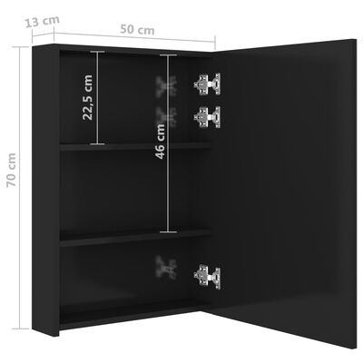 vidaXL Veidrodinė vonios spintelė su LED apšvietimu, juoda, 50x13x70cm