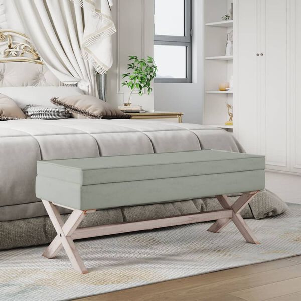 vidaXL Daiktadėžė-taburetė, šviesiai pilka, 110x45x49cm, aksomas