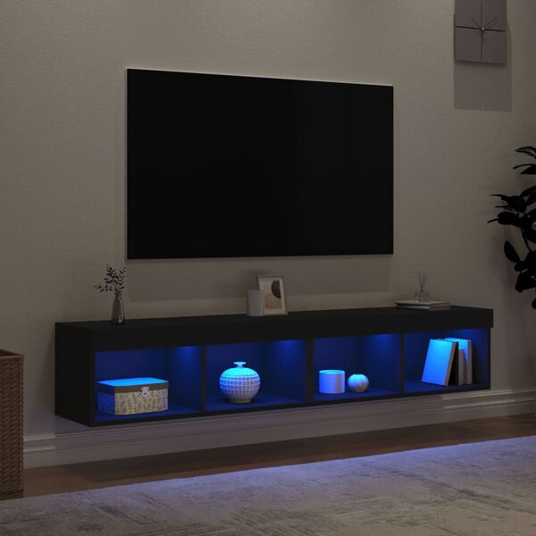 vidaXL TV spintelės su LED lemputėmis, 2vnt., juodos, 80x30x30cm