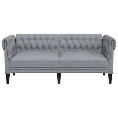 vidaXL Dvivietė chesterfield sofa, šviesiai pilkos spalvos, audinys
