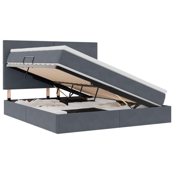 vidaXL Lova su daiktų laikymo vieta ir čiužiniu Tamsiai pilka Aksomas