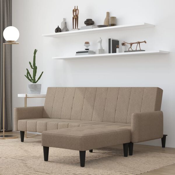 vidaXL Dvivietė sofa-lova su taburete, taupe, mikropluo&scaron;to audinys