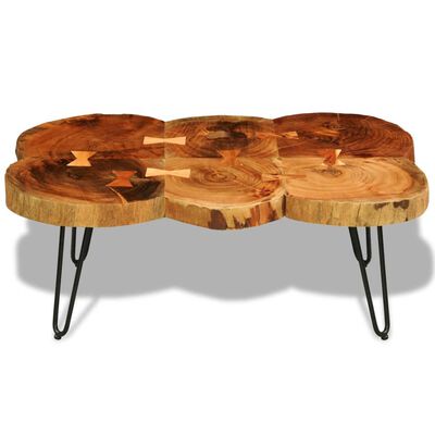 vidaXL Kavos staliukas, 35 cm, 6 kamienai, masyvi akacijos med.