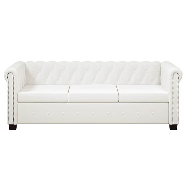 vidaXL Chesterfield trivietė sofa, dirbtinė oda, balta