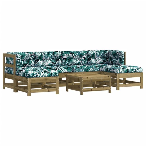 vidaXL Sodo poilsio komplektas su pagalvėlėmis, 7 dalių, pušis