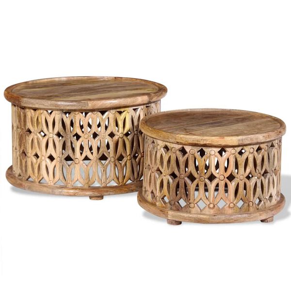 vidaXL Dviejų kavos staliukų komplektas, masyvi mango mediena