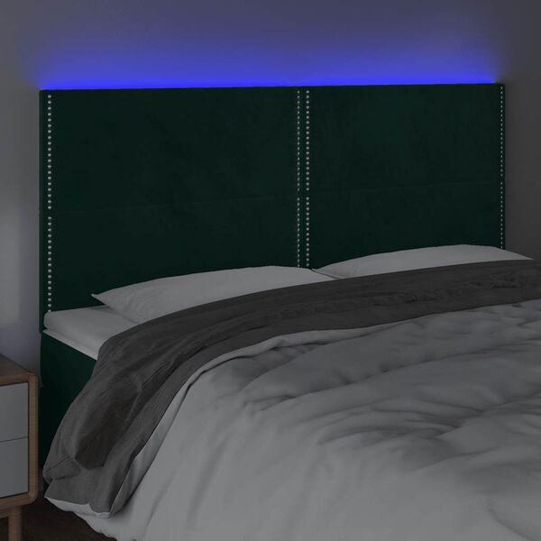 vidaXL Galvūgalis su LED, tamsiai žalias, 180x5x118/128cm, aksomas
