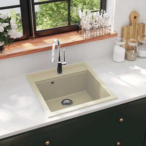 vidaXL Virtuvinė plautuvė, smėlio sp., granitas, vieno dubens