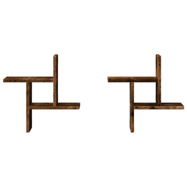 vidaXL Sieninės lentynos, 2vnt., dūminės, 38x12x38cm, apdirbta mediena