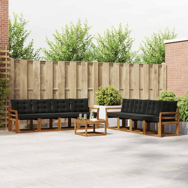 vidaXL Lauko sofos komplektas su pagalve 9 pcs Natūrali ir juoda