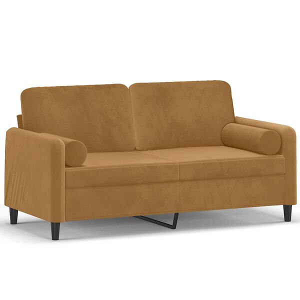 vidaXL Dvivietė sofa su pagalvėlėmis, rudos spalvos, 140cm, aksomas