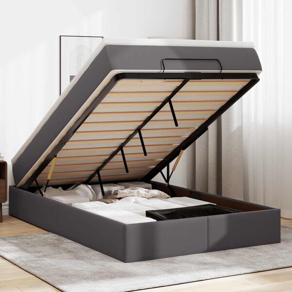 vidaXL Osmanų lovos rėmas su čiužiniu, pilkas, 120x200cm, dirbtinė oda