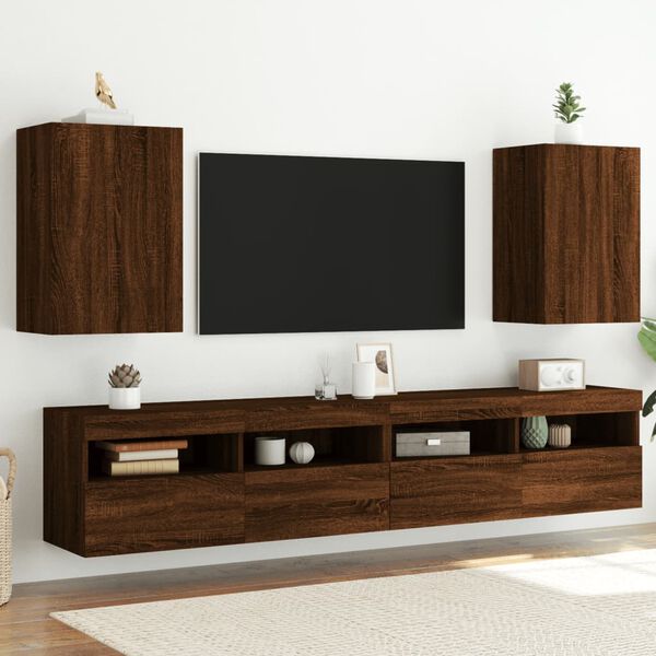 vidaXL Sieninės TV spintelės, 2vnt., rudos, 40,5x30x60cm, mediena