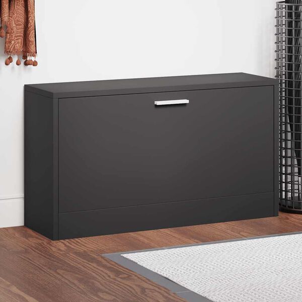 vidaXL Batų suolas, juodas, 80x24x45cm, inžinerinė mediena