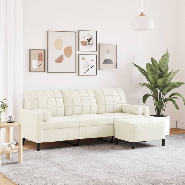vidaXL Trivietė sofa su pakoja, kreminės spalvos, 180cm, aksomas