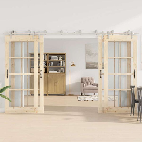 vidaXL Stumdomų durų įrangos rinkinys, sidabr., 366cm, nerūd. plien.