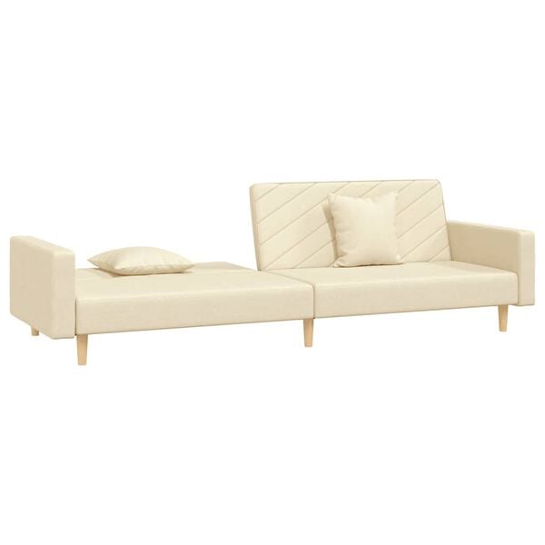 vidaXL Dvivietė sofa-lova su dvejomis pagalvėmis, kreminė, audinys