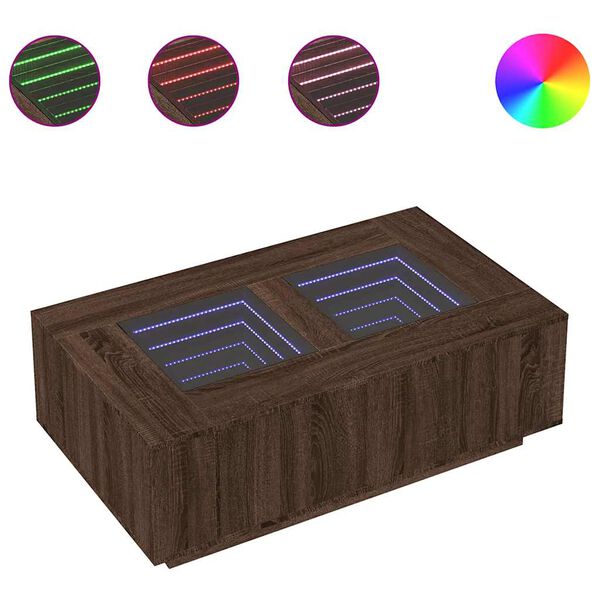 vidaXL Kavos staliukas su Infinity LED, rudas ąžuolo, 116x69x40cm