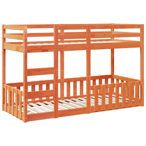 vidaXL Dviaukštė lova, vaško ruda, 75x190cm, pušies medienos masyvas