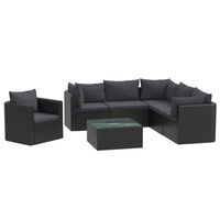 vidaXL Sodo baldų komplektas su pagalvėlėmis, 7 dalių, juodas, ratanas