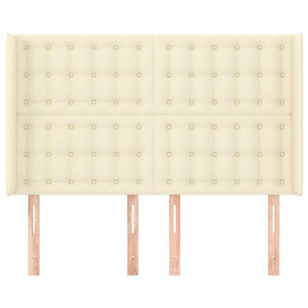 vidaXL Galvūgalis su auselėmis, kreminis,147x16x118/128cm,dirbtinė oda