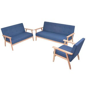 vidaXL Sofos komplektas, 3d., audinys, mėlynas
