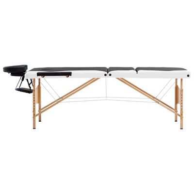 vidaXL Sulankstomas masažo stalas, juodas ir baltas, mediena, 3 zonų