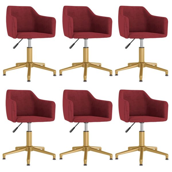 vidaXL Pasukamos valgomojo kėdės, 6vnt., vyno raudonos, aksomas