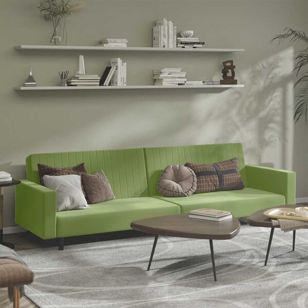 vidaXL Dvivietė sofa-lova, &scaron;viesiai žalios spalvos, aksomas