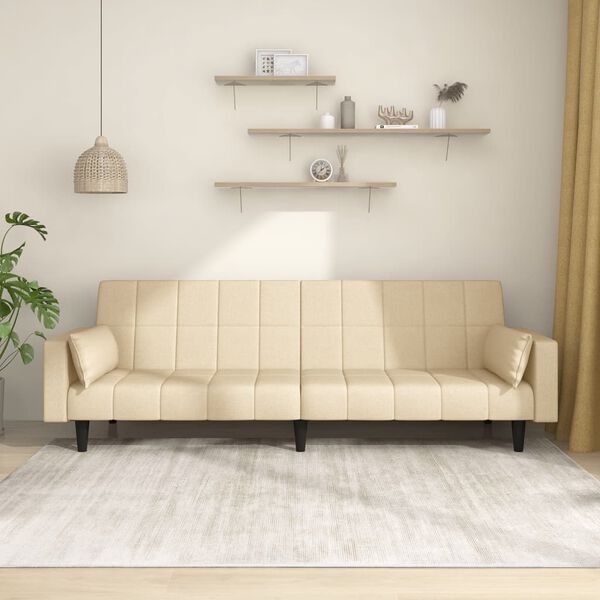 vidaXL Dvivietė sofa-lova su dvejomis pagalvėmis, kreminė, audinys