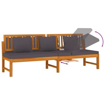vidaXL Sofa su pilkomis pagalvėlėmis, 200x60x75cm, akacijos masyvas