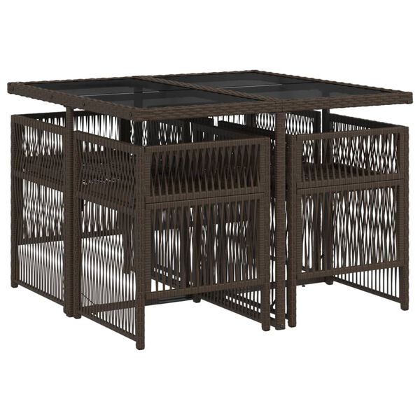 vidaXL Sodo komplektas su pagalvėlėmis, 5 dalių, rudas, poliratanas