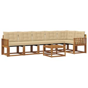 vidaXL Lauko sofos komplektas su pagalve 7 pcs Natūralus ir bežinis