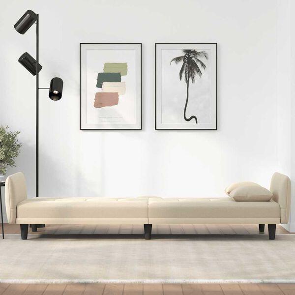 vidaXL Sofa-lova su puodelių laikikliais, kreminės spalvos, audinys