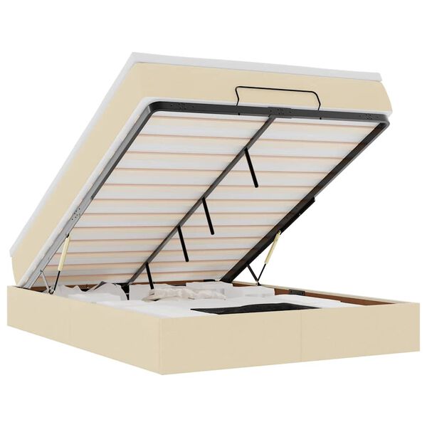 vidaXL Osmanų lova su čiužiniu, kreminis, 140x200cm, audinys