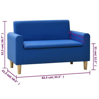vidaXL Dvivietė vaikiška sofa, mėlyna, dirbtinė oda