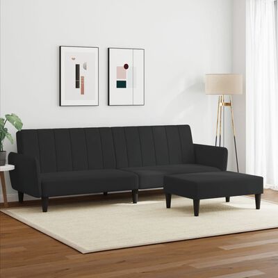 vidaXL Dvivietė sofa-lova su pakoja, juodos spalvos, aksomas